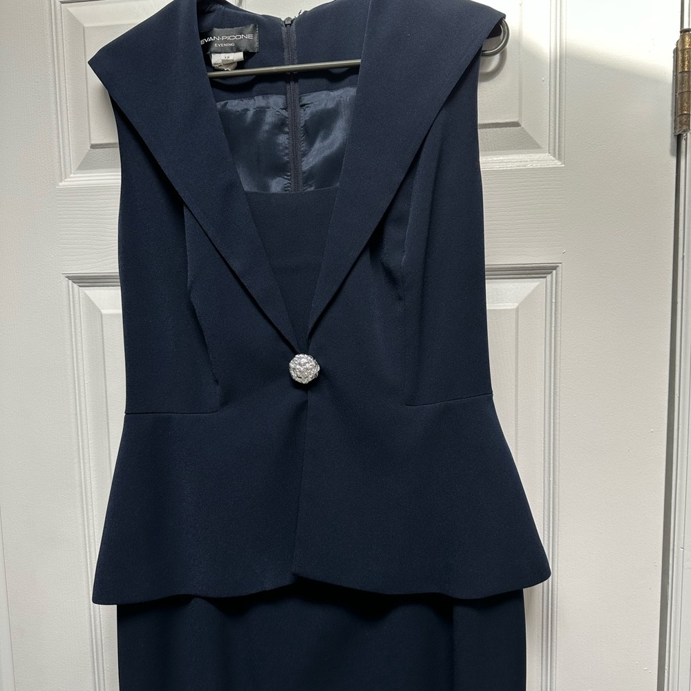 Elegant Navy Sleeveless Dress with Peplum Detail